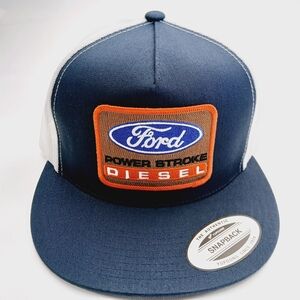 Navy Blue And White Flat Bill Yupoong Ford Diesel Patch Snapback Cap Hat